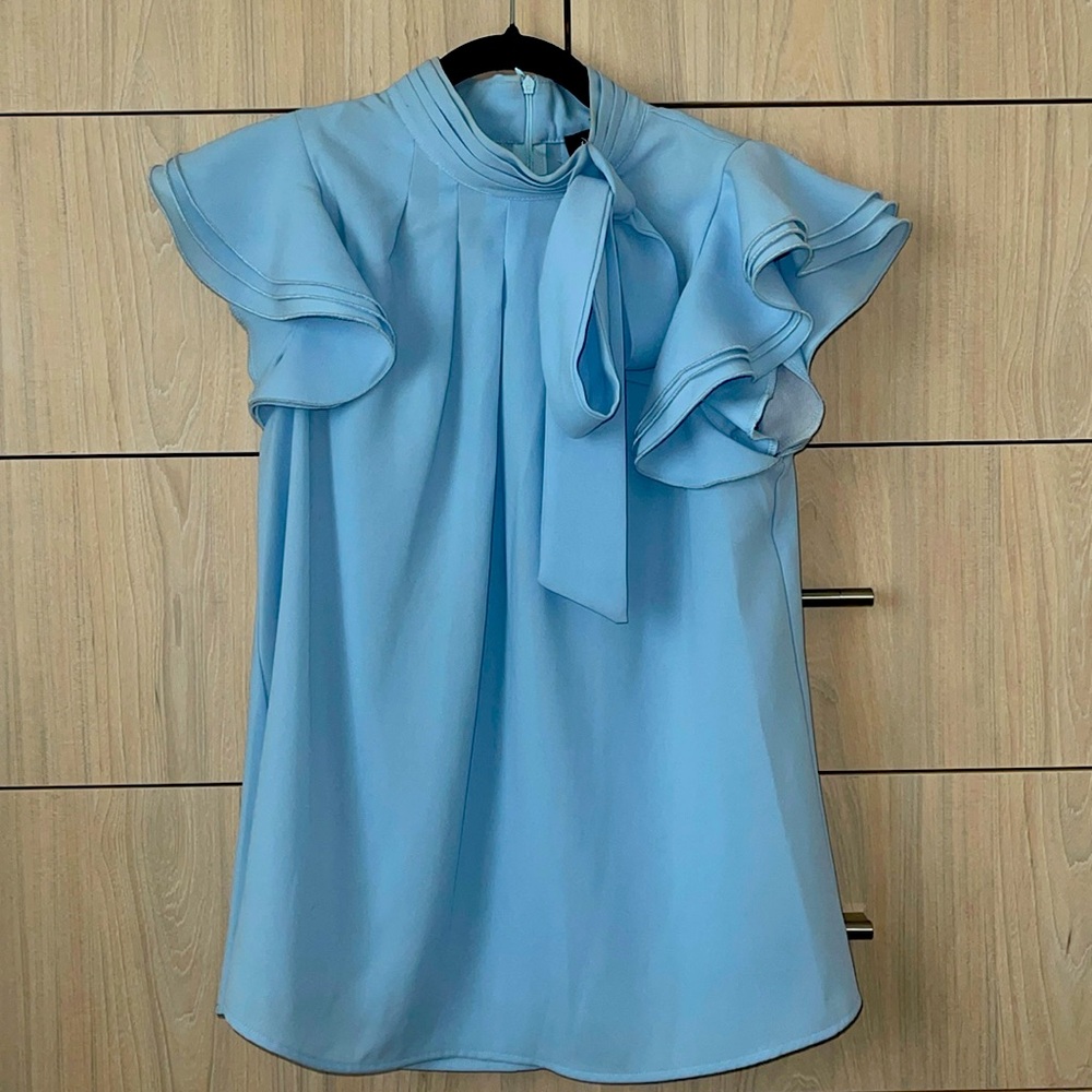 Gracia Baby Blue Ruffle Blouse